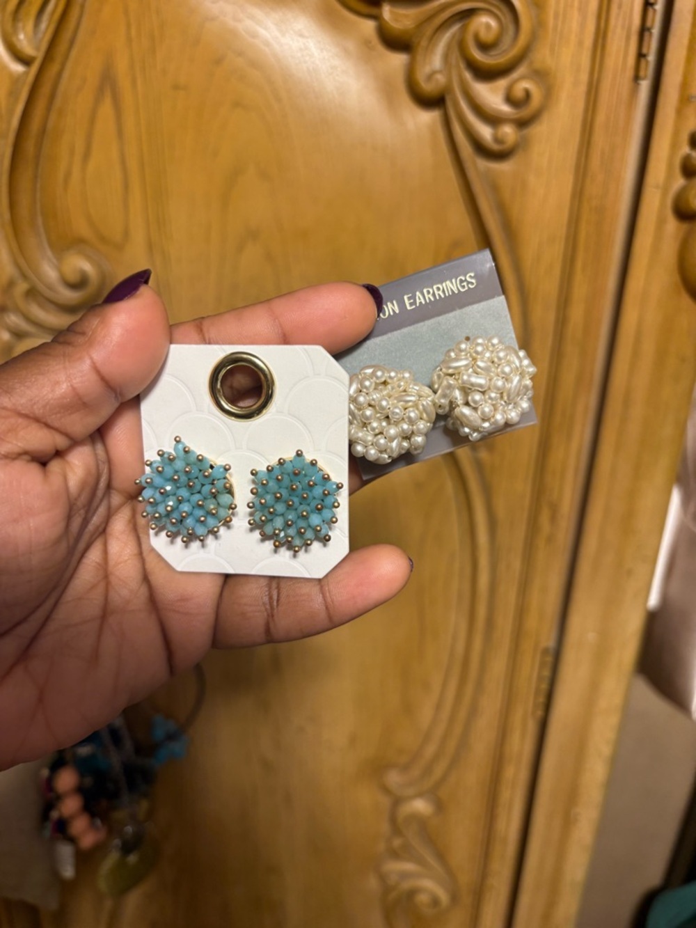 Turquoise Cluster Stud Earrings - Women Jewelry